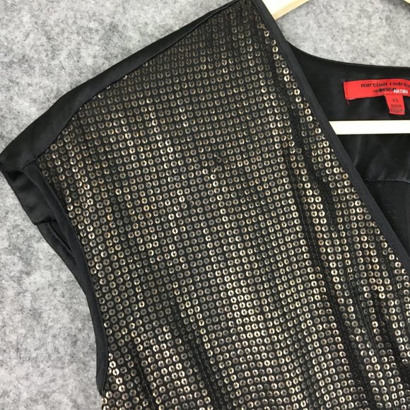 Narciso Rodriguez Dress XS Sequin Black Faux Wrap Cocktail Evening Party Satin - Picture 3 of 16